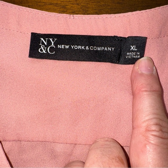 New York & Co Womens Pink 3/4 Sleeve Laced V-neck Bubble Hem Blouse Shirt XL - Picture 8 of 8